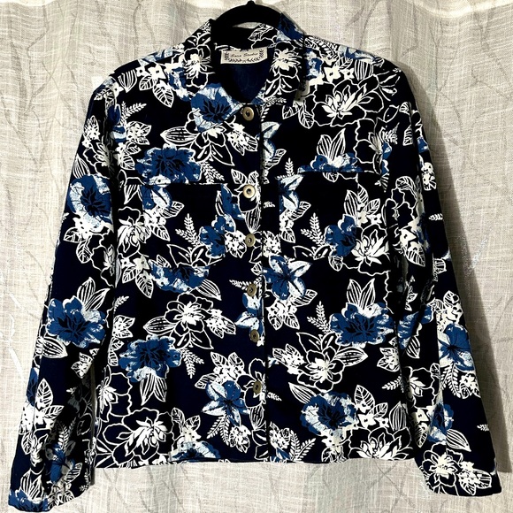 Sara Studio Pretty Blue White Floral Jacket/Blazer Size Large EUC - Picture 4 of 15